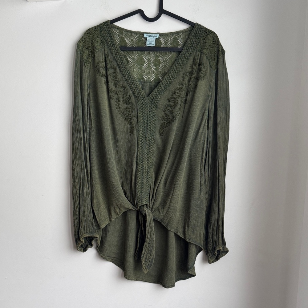 Nostalgia Olive Rayon Embroidered Blouse